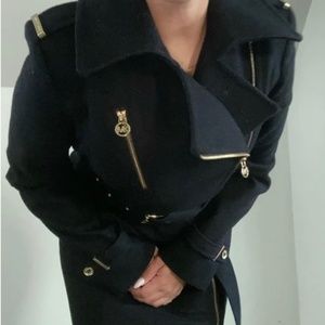 Michael Kors belted wool coat, GOLD trim!